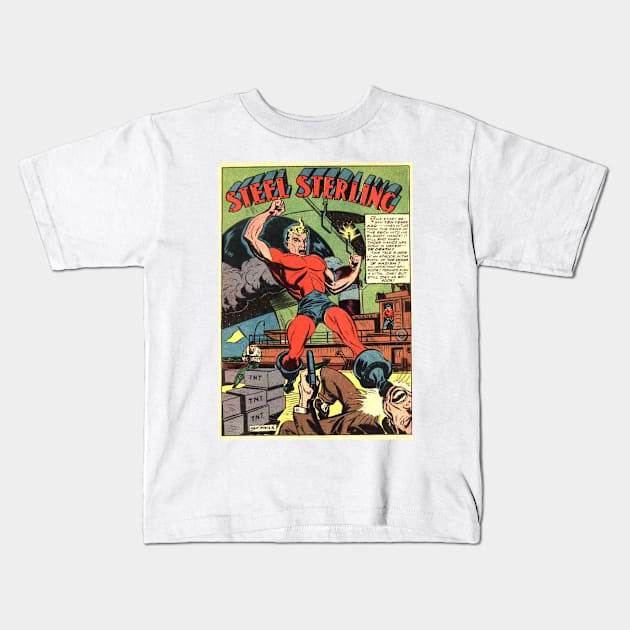 Steel Sterling Kids T-Shirt by Public Domain Comics